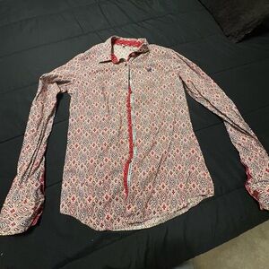Cinch Women's Red and White Geometric Button-Down Shirt